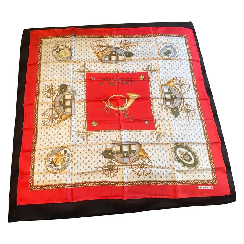 1990s "Messageries et Diligences" Carré Silk Scarf by Celine Paris