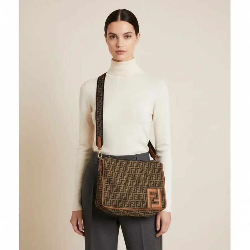 A Iconic 1980s Zucca Monogram Canvas Messenger Bag by Fendi