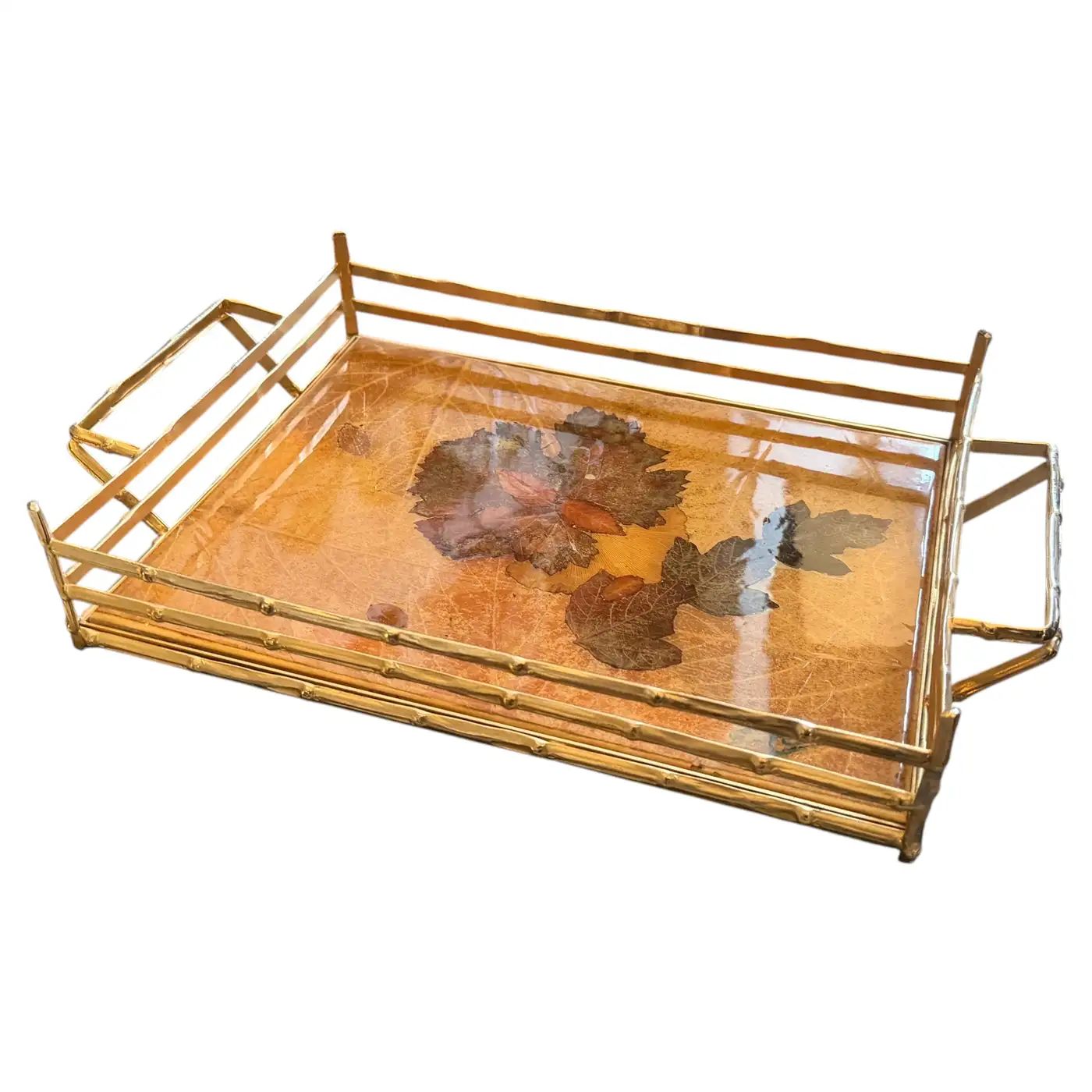 1970s Mid-Century Modern Bamboo effect Brass and Lacquered Wood Italian Tray 1970s Mid-Century Modern Bamboo effect Brass and Lacquered Wood Italian Tray
