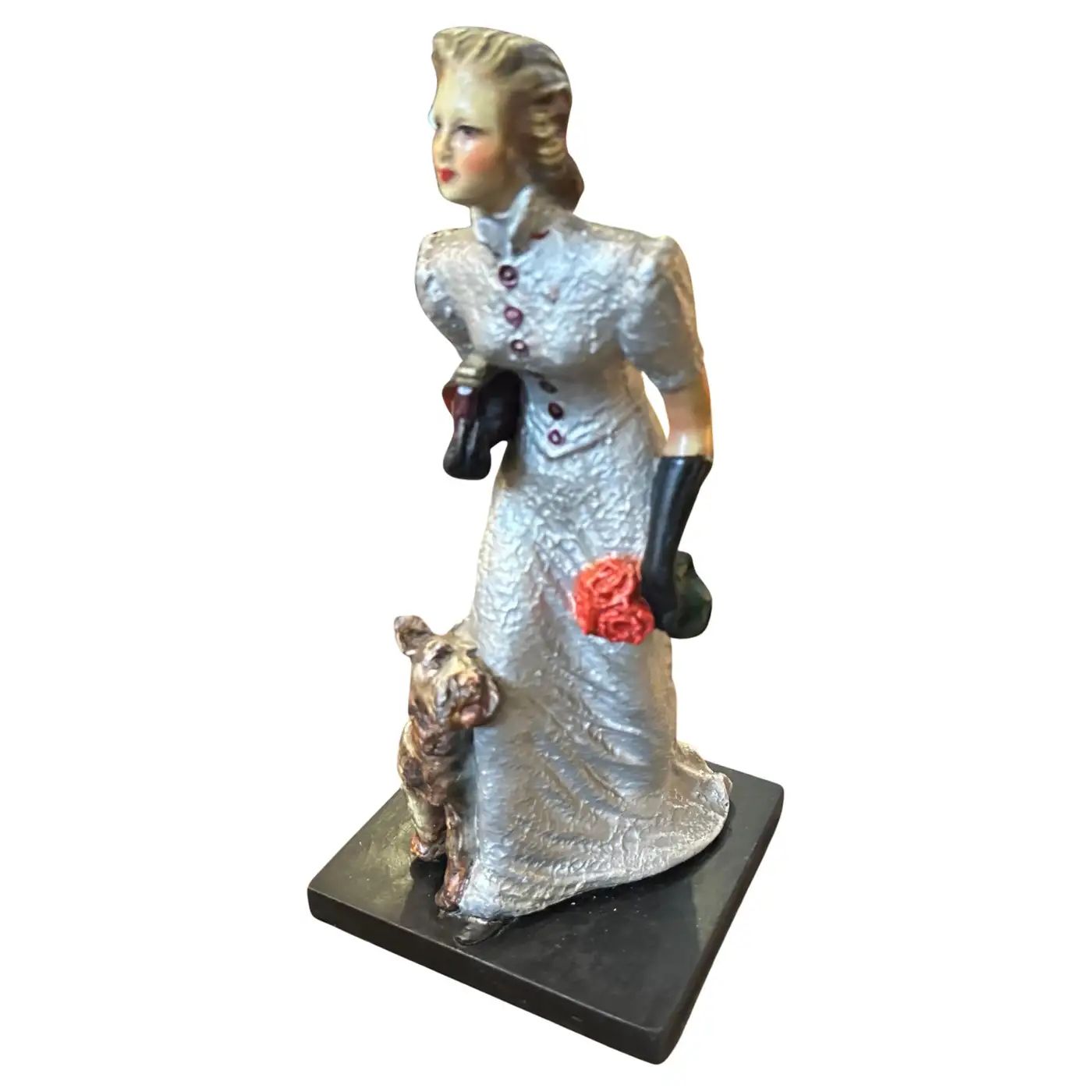 1940s Italian Ceramic Figurine by Mollica, Woman with Fox Terrier
