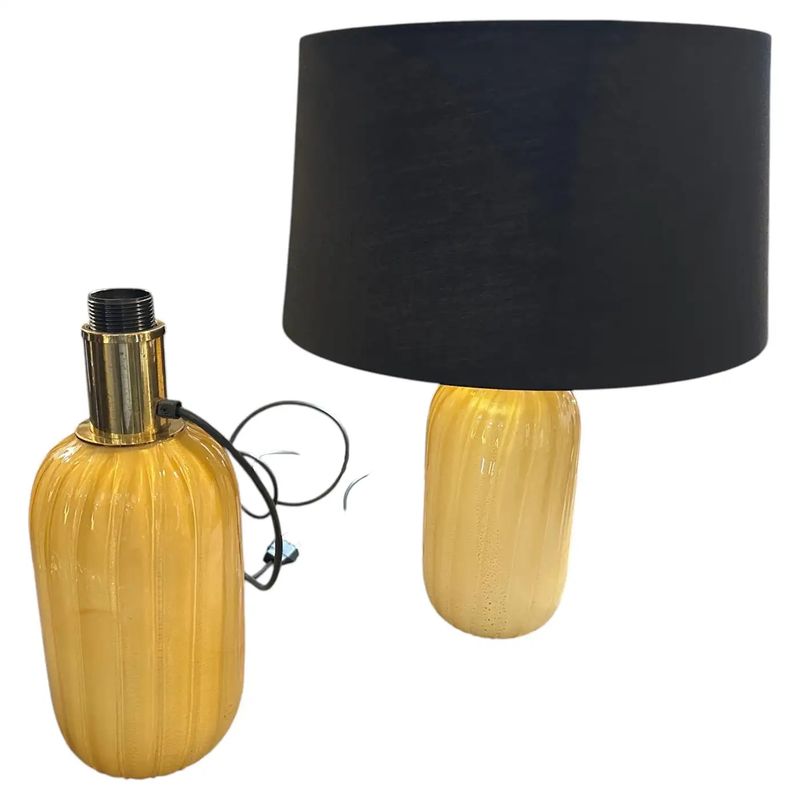 Two 1980s Yellow and Gold Murano Glass Table Lamps by Signoretti Murano Italy