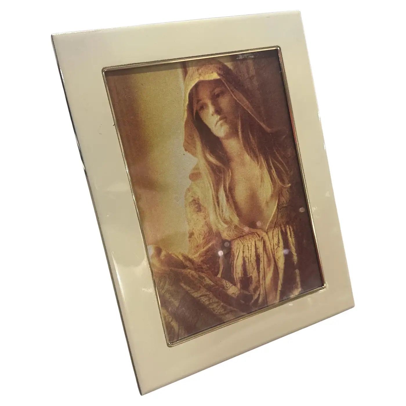 1970s Mid-Century Modern Brass and Cream Lacquered Metal Italian Picture Frame