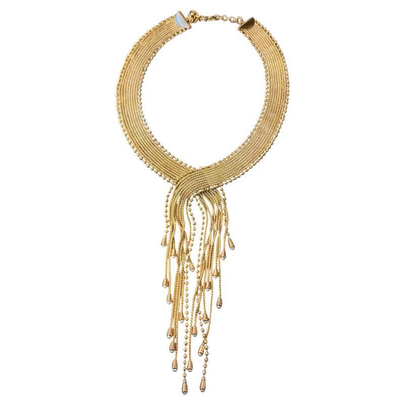 2000s Vintage Costume Jewelry Gilded Metal and Faux Pearls Necklace