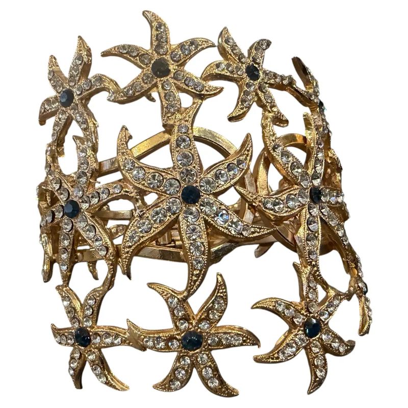 2000s Vintage Costume Jewelry Gilded Metal and Crystals Italian Bangle Bracelet