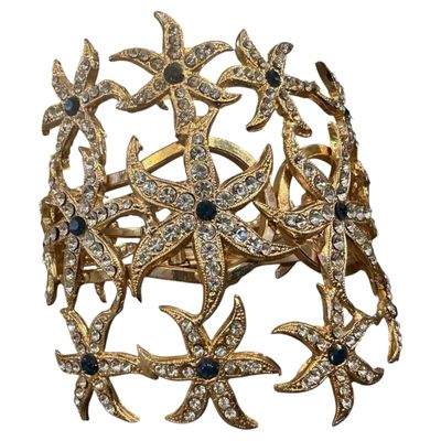 2000s Vintage Costume Jewelry Gilded Metal and Crystals Italian Bangle Bracelet