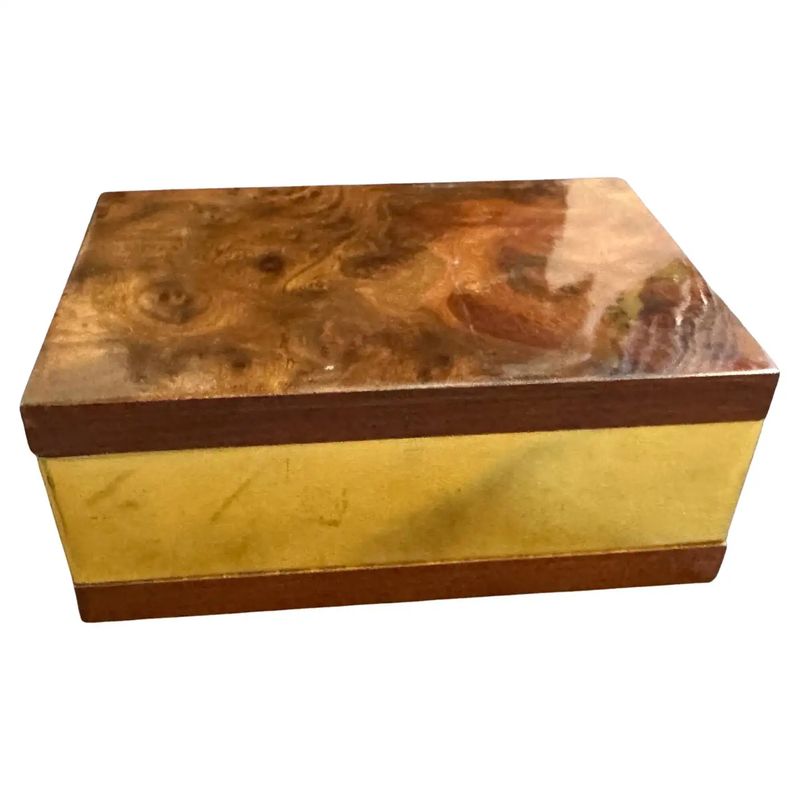 1970s Mid-Century Modern Walnut root and Gilt Metal Italian Luxury Box