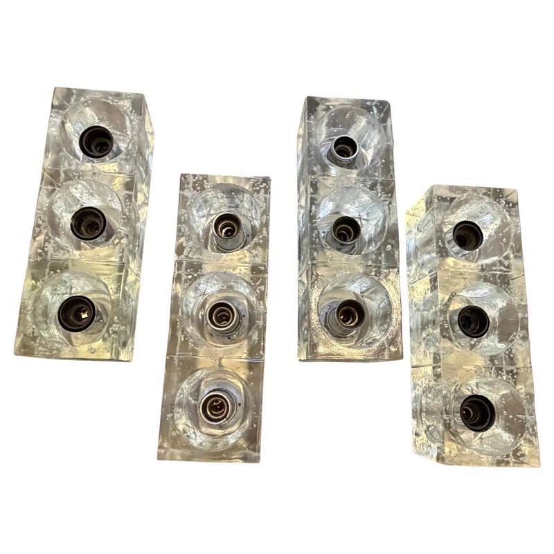 Two 1960s Mid-Century Modern Heavy Murano Glass Italian Wall Sconces by Sciolari