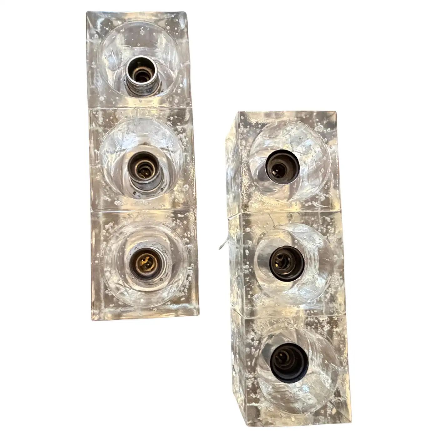 Two 1960s Mid-Century Modern Heavy Murano Glass Italian Wall Sconces by Sciolari