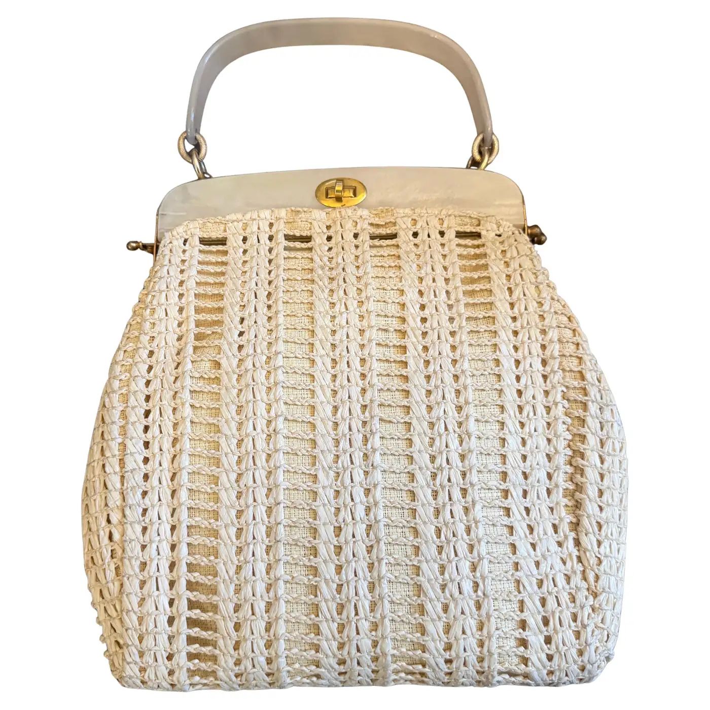 1950s High Quality Bakelite and Woven White Cotton Italian Hand-Bag   2