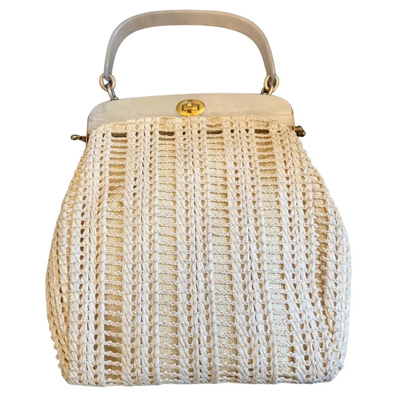 1950s High Quality Bakelite and Woven White Cotton Italian Hand-Bag   2