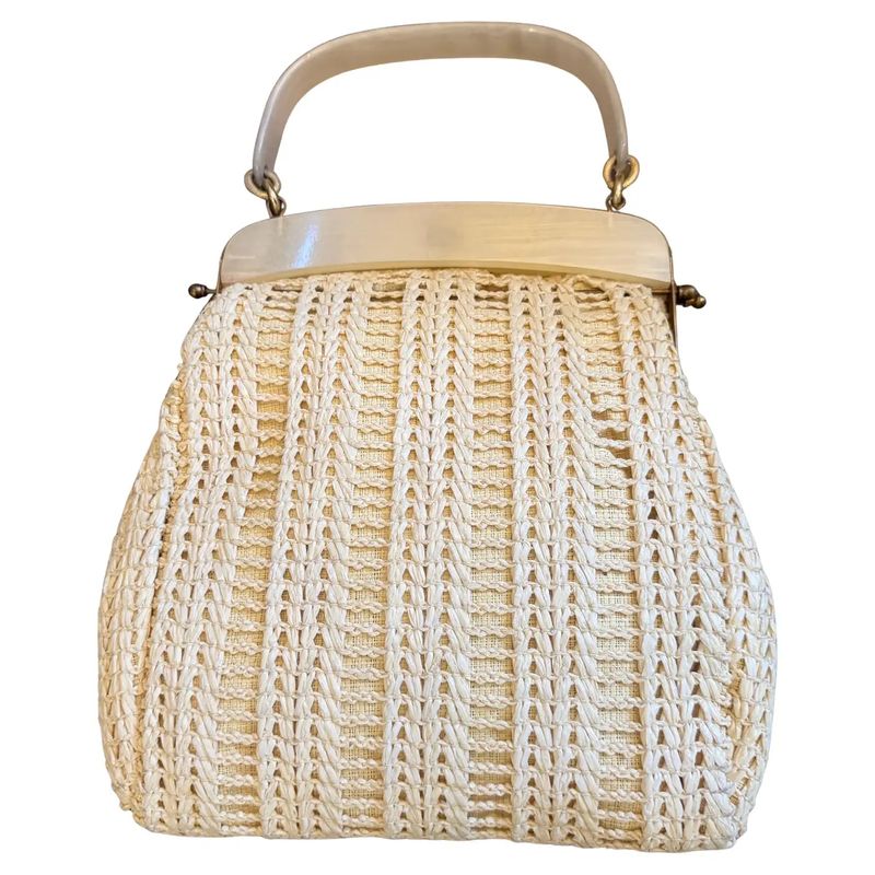 1950s High Quality Bakelite and Woven White Cotton Italian Hand-Bag   2