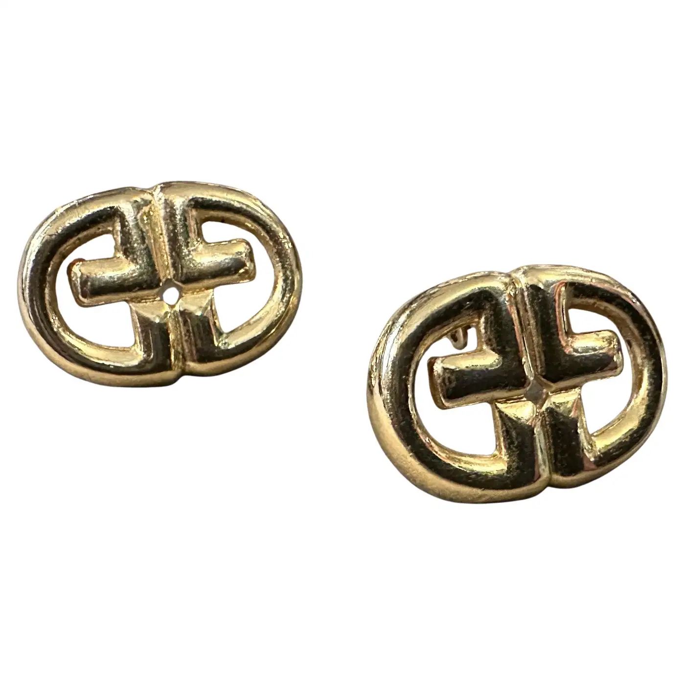 1980s Costume Jewelry Logo Gilt Metal Earrings by Givenchy 1980s Costume Jewelry Logo Gilt Metal Earrings by Givenchy
