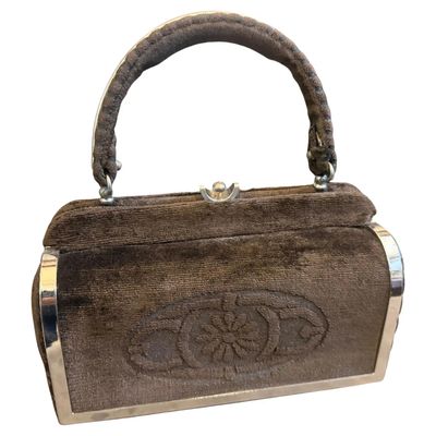 1970s High Quality Brown Cut Velvet and Silver Plated Metal Italian evening Bag