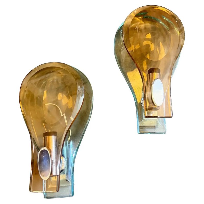 1960s Space Age Brown and Green Heavy Glass Wall Sconces by Veca