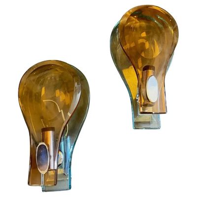 1960s Space Age Brown and Green Heavy Glass Wall Sconces by Veca