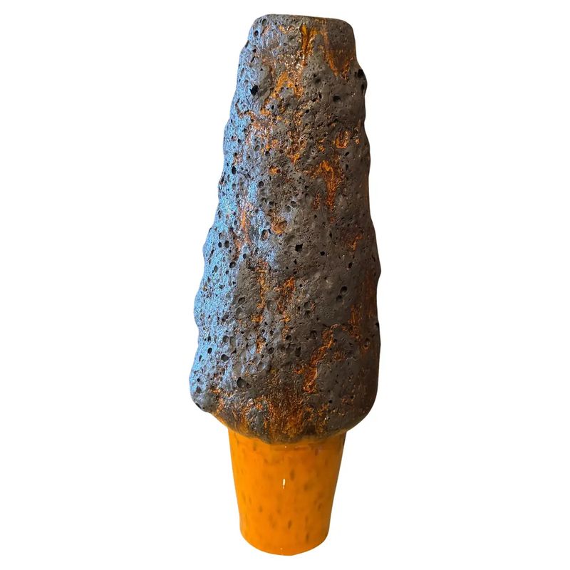 1990s Brutalist Orange and Gray Fat Lava Ceramic German Vase