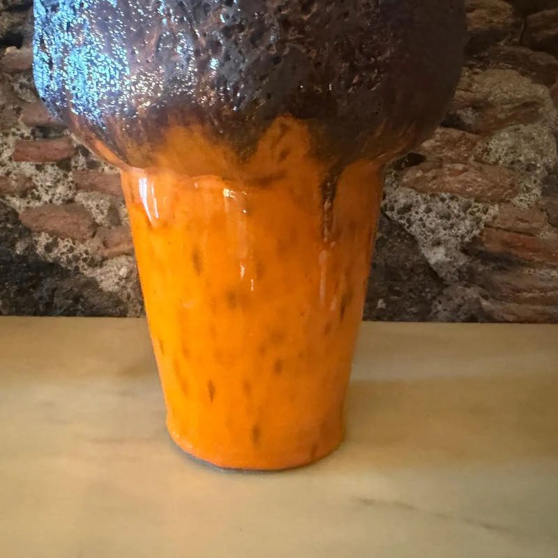 1990s Brutalist Orange and Gray Fat Lava Ceramic German Vase