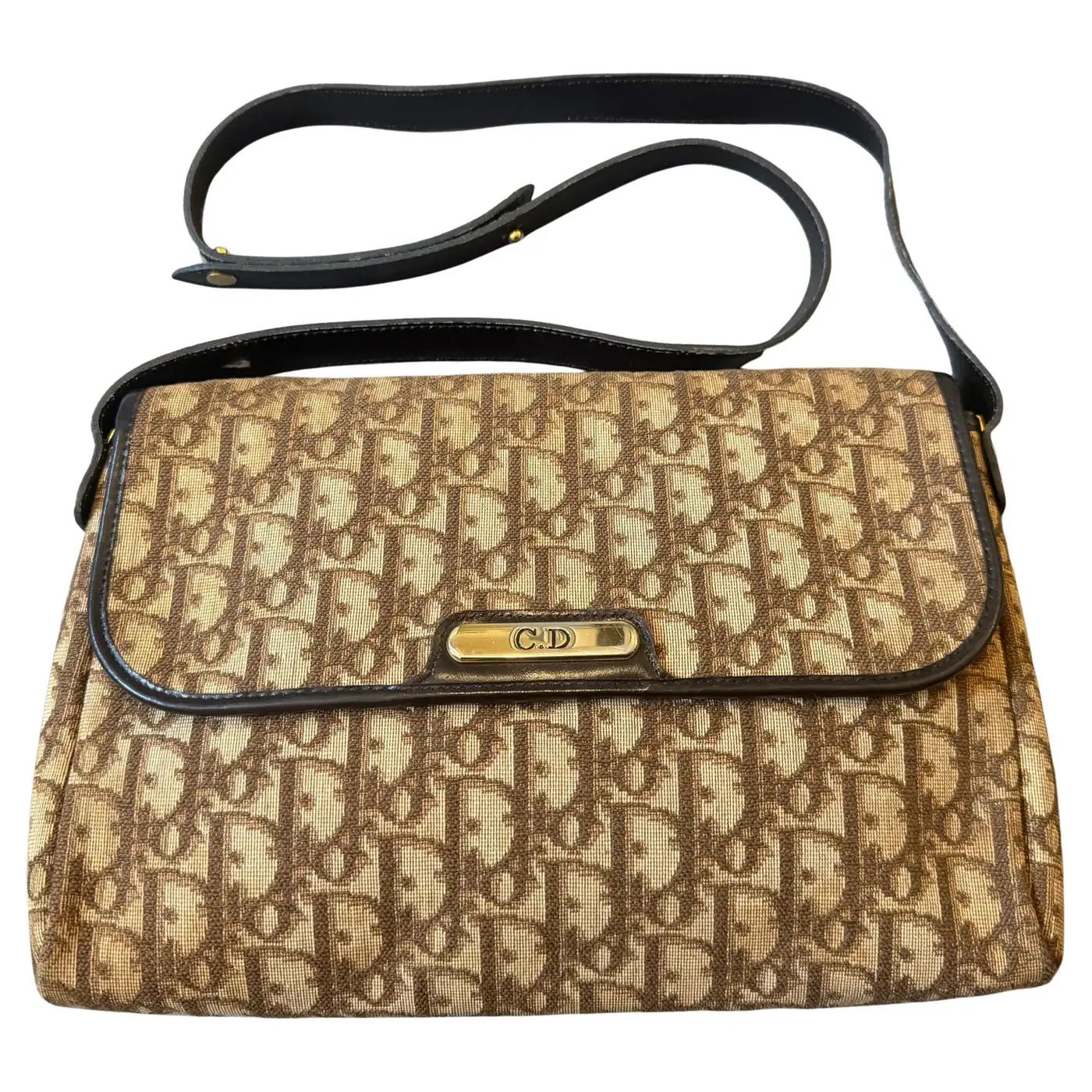 1980s Vintage Christian Dior Oblique Trotter Canvas Shoulder Bag