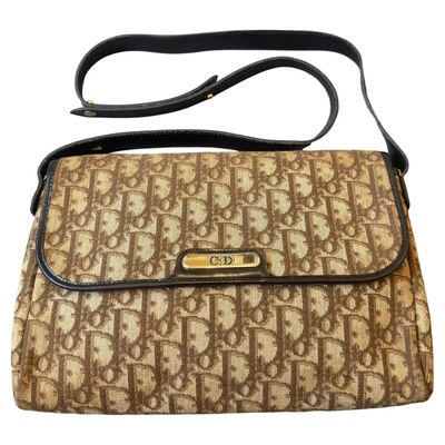 1980s Vintage Christian Dior Oblique Trotter Canvas Shoulder Bag