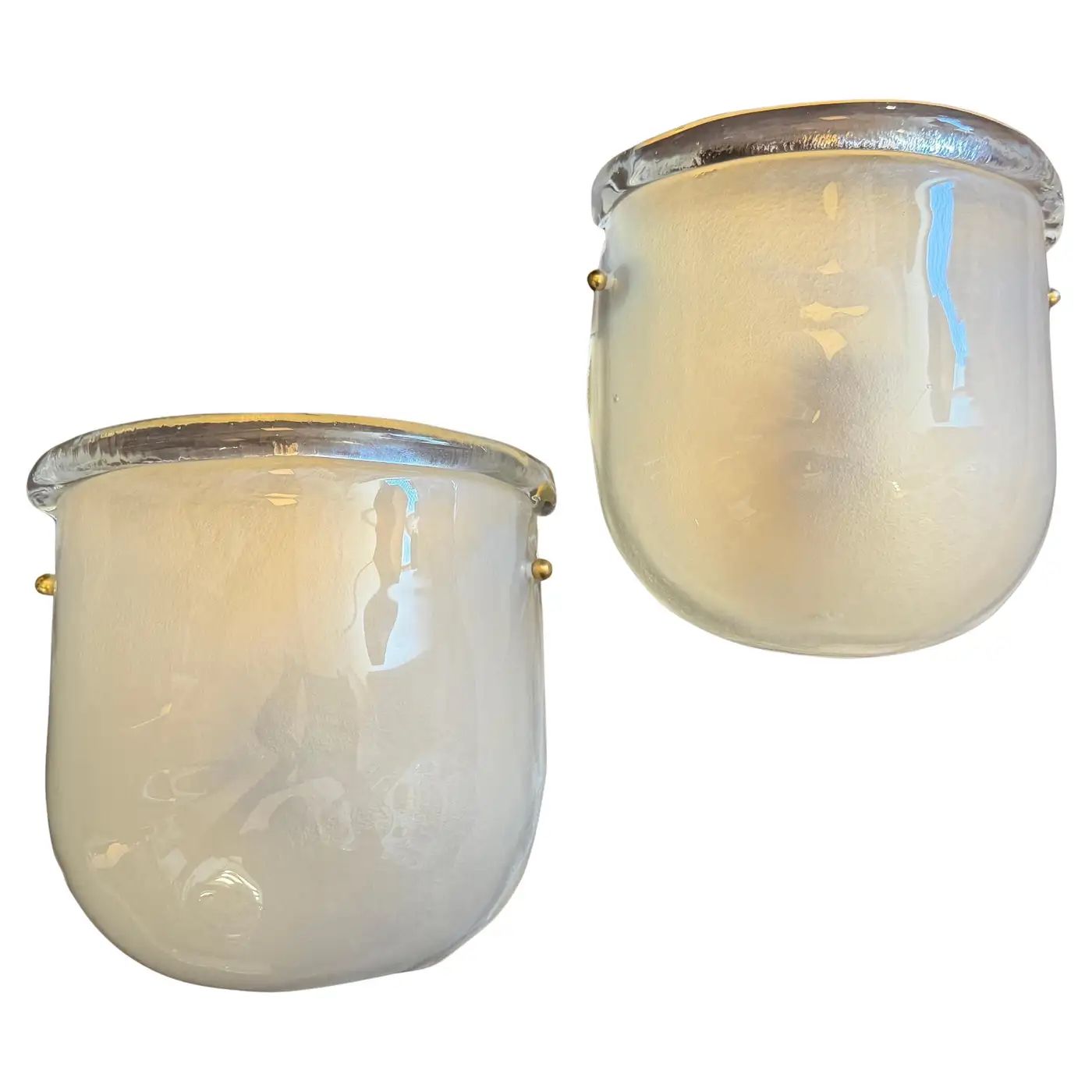 1990s Mid-Century Modern Barovier Style Murano Glass and Brass Wall Sconces