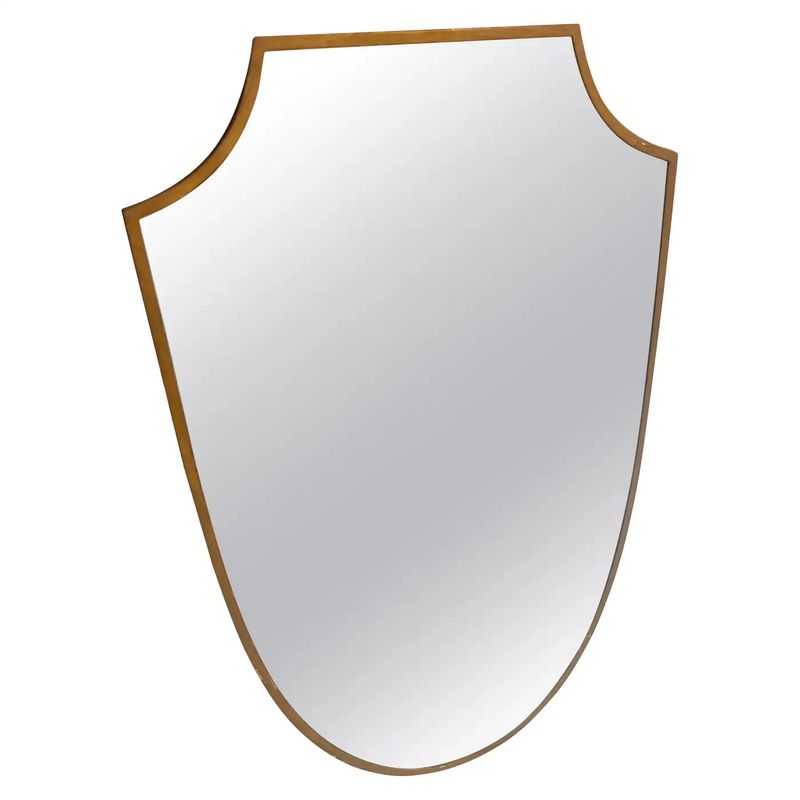 1950s Gio Ponti Style Mid-Century Modern Brass Shield Italian Wall Mirror