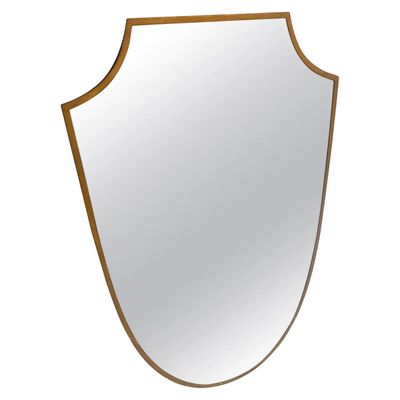 1950s Gio Ponti Style Mid-Century Modern Brass Shield Italian Wall Mirror