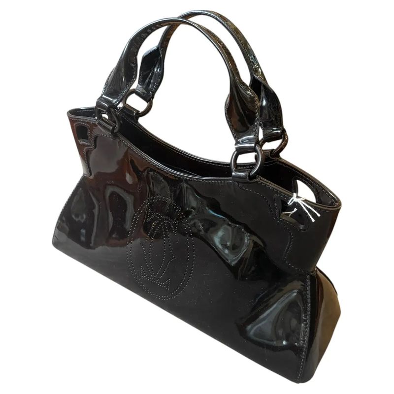 21st Century Perfect Condition Patent Black Leather Hand-Bag by Cartier