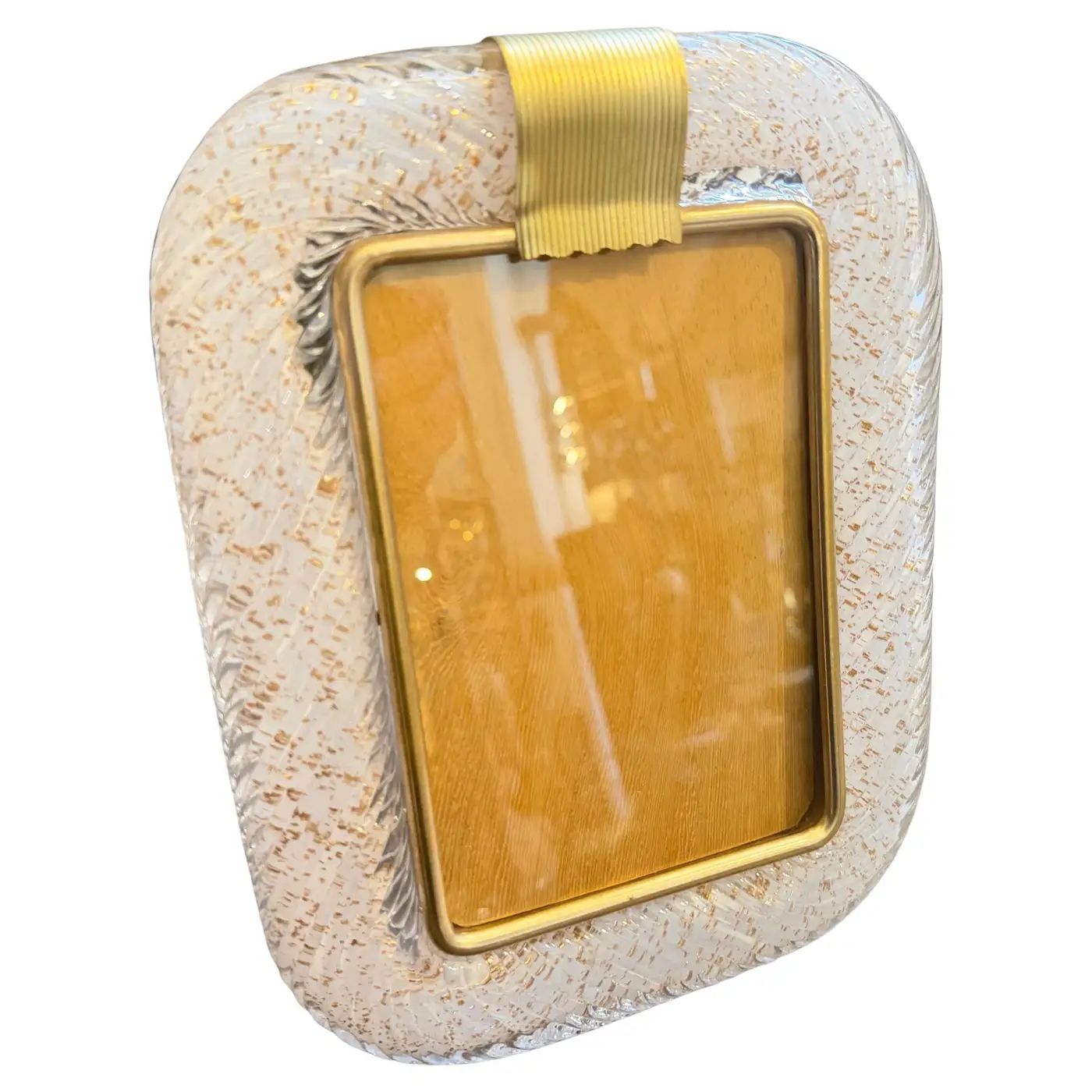 1990s Barovier Style Art Deco White and Gold Murano Glass Picture Frame 1990s Barovier Style Art Deco White and Gold Murano Glass Picture Frame