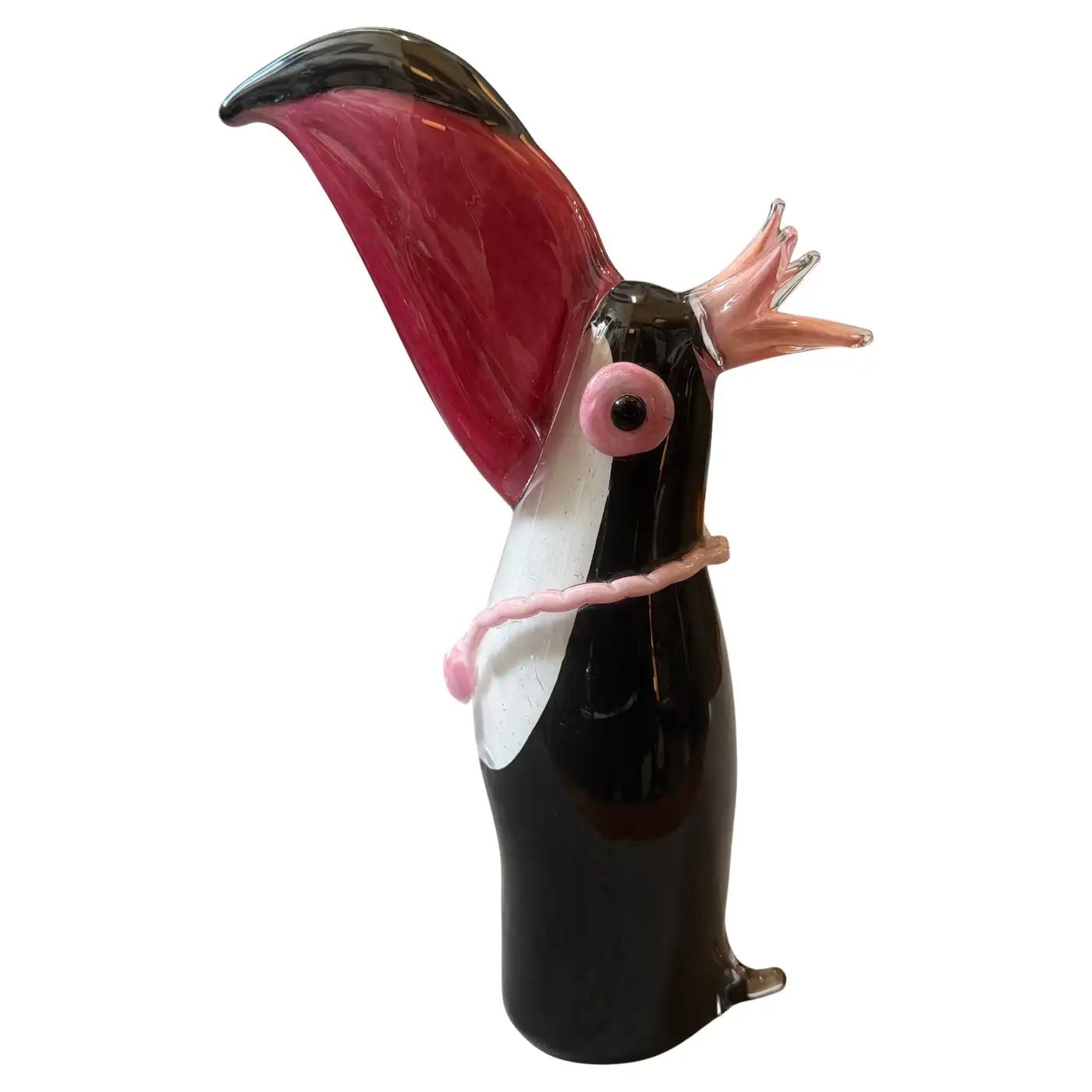 1990s Modern Pink Black and White Murano Glass Tucano by Dior Home