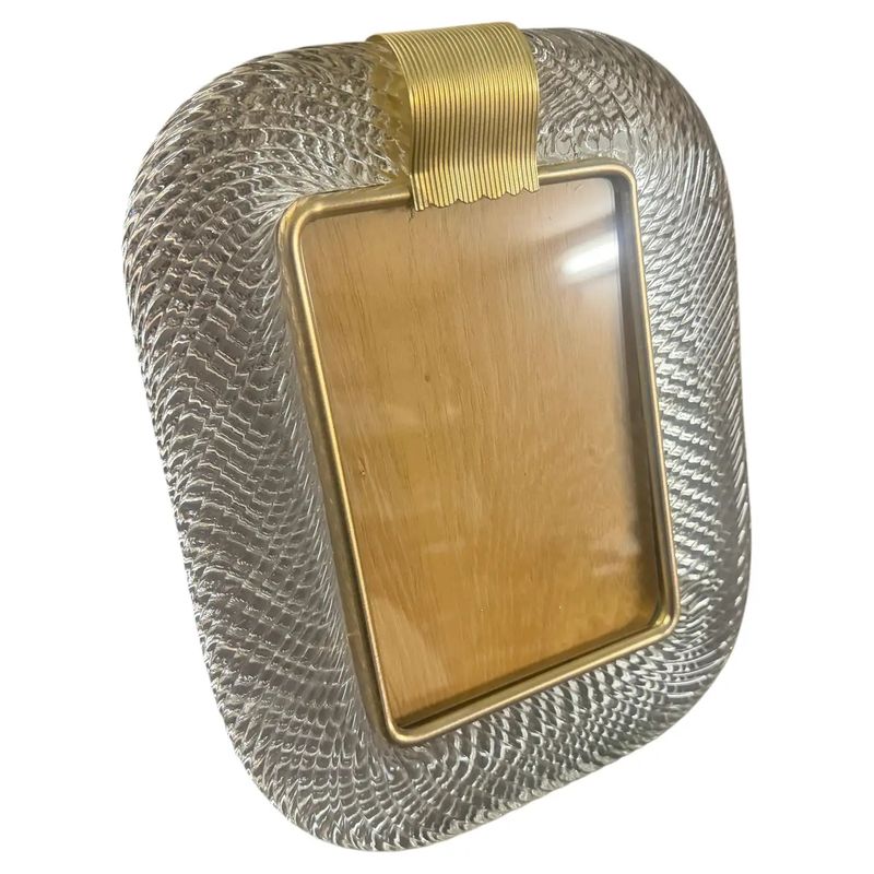 1990s Barovier Style Art Deco Clear Murano Glass Rectangular Picture Frame