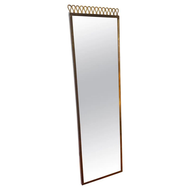 1950s Gio Ponti Style Mid-Century Modern Brass Rectangular Wall Mirror