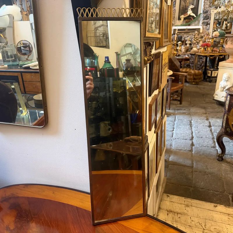1950s Gio Ponti Style Mid-Century Modern Brass Rectangular Wall Mirror