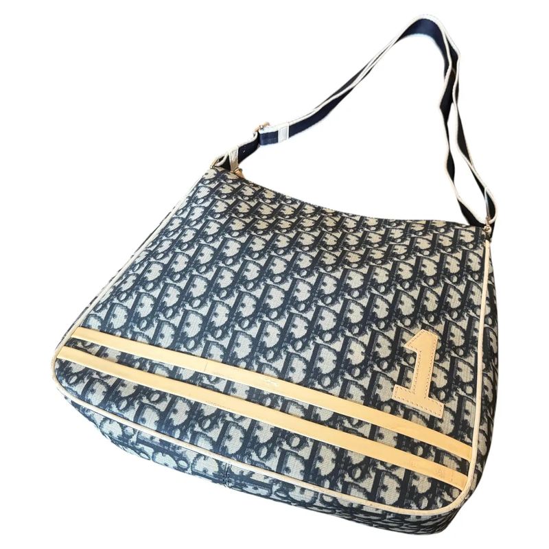 2000s Christian Dior Oblique Monogram Navy Blue Crossbody Bag