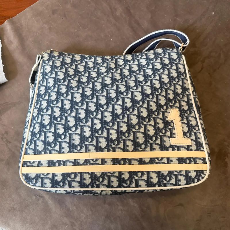 2000s Christian Dior Oblique Monogram Navy Blue Crossbody Bag