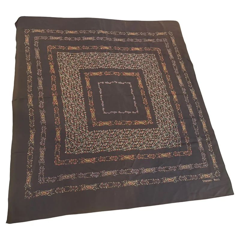 1990s Baroque Symmetrical Pattern Chocolate Brown Silk Scarf by Stefano Ricci