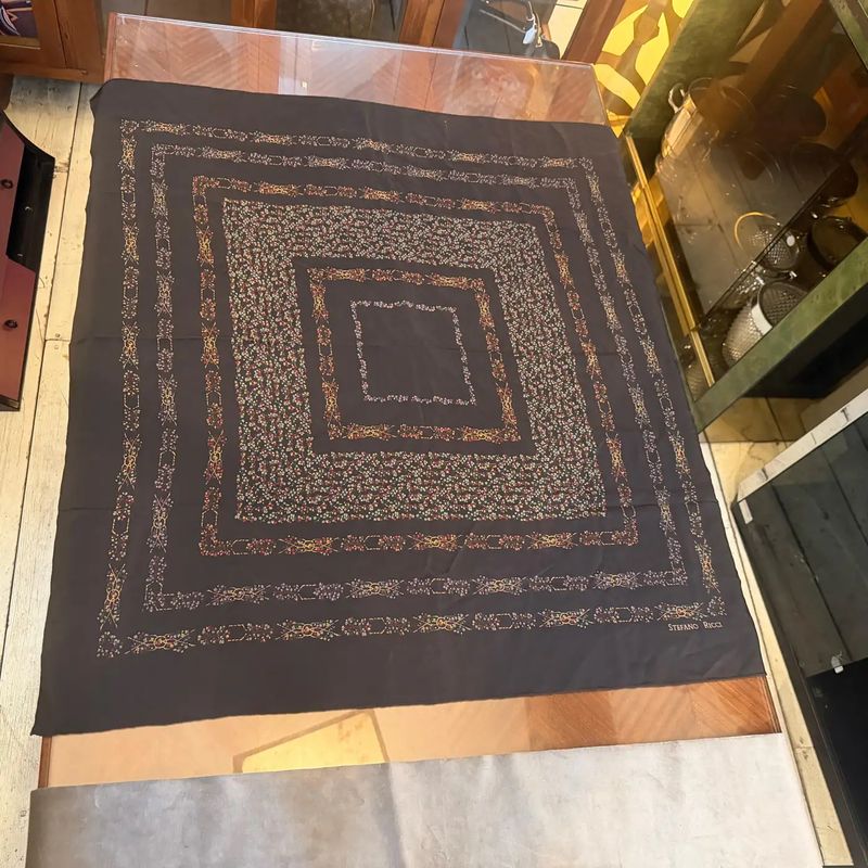 1990s Baroque Symmetrical Pattern Chocolate Brown Silk Scarf by Stefano Ricci