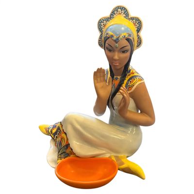 1950s. Hand-Painted Porcelain Oriental Woman Figure by Ronzan