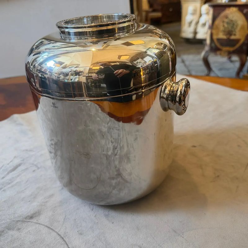 1970s Mid-Century Modern Silver plate and Brass Luxury Wine Cooler by Cesa 1882