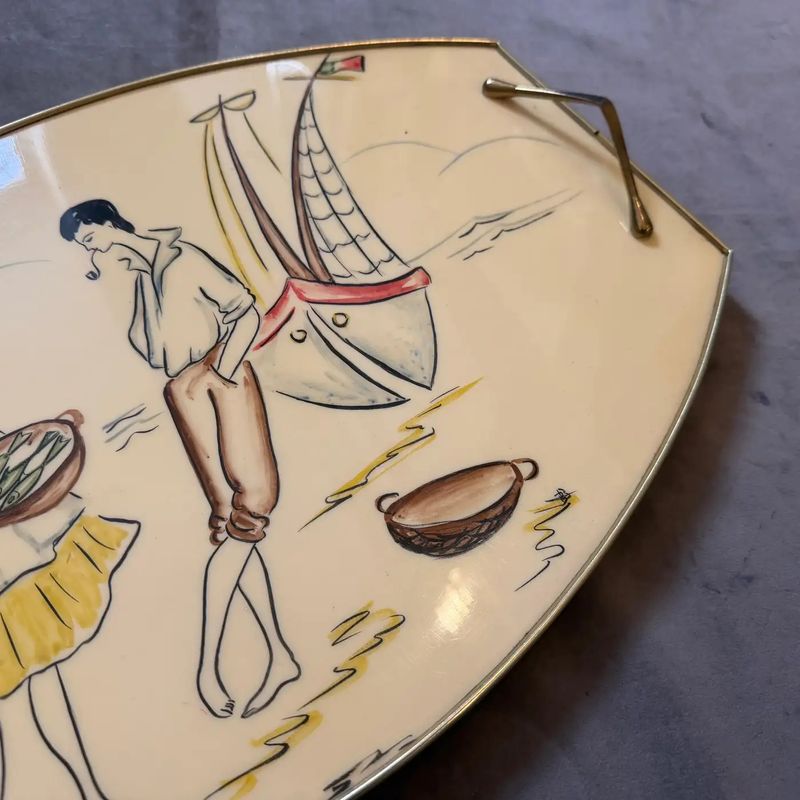 1950s Mid-Century Modern Brass and Lacquered Wood Italian Serving Tray