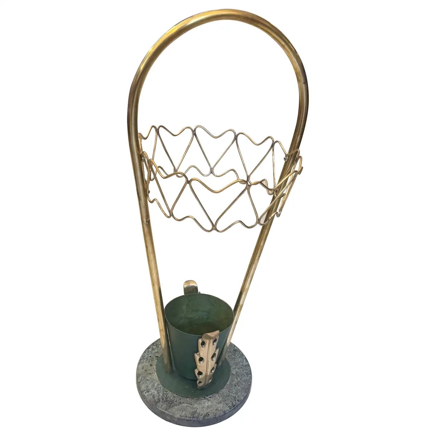 1950s Mid-Century Modern Brass and Marble Umbrella Stand, Gio Ponti Style