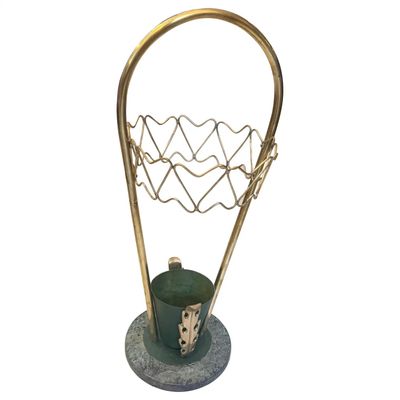 1950s Mid-Century Modern Brass and Marble Umbrella Stand, Gio Ponti Style