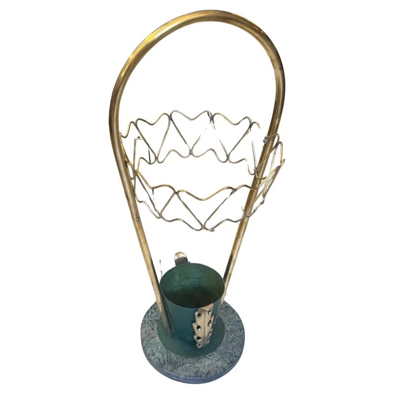 1950s Mid-Century Modern Brass and Marble Umbrella Stand, Gio Ponti Style