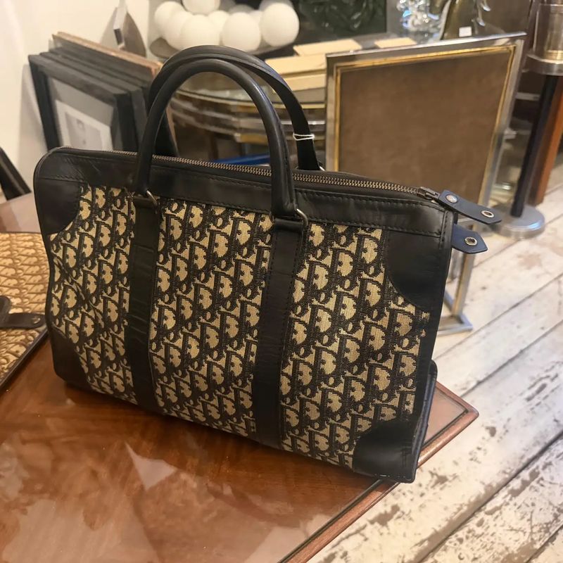 A 1980s Vintage Christian Dior Oblique Monogram Blue Canvas Boston Hand Bag