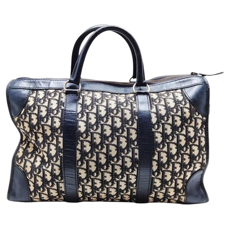 A 1980s Vintage Christian Dior Oblique Monogram Blue Canvas Boston Hand Bag