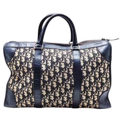 A 1980s Vintage Christian Dior Oblique Monogram Blue Canvas Boston Hand Bag