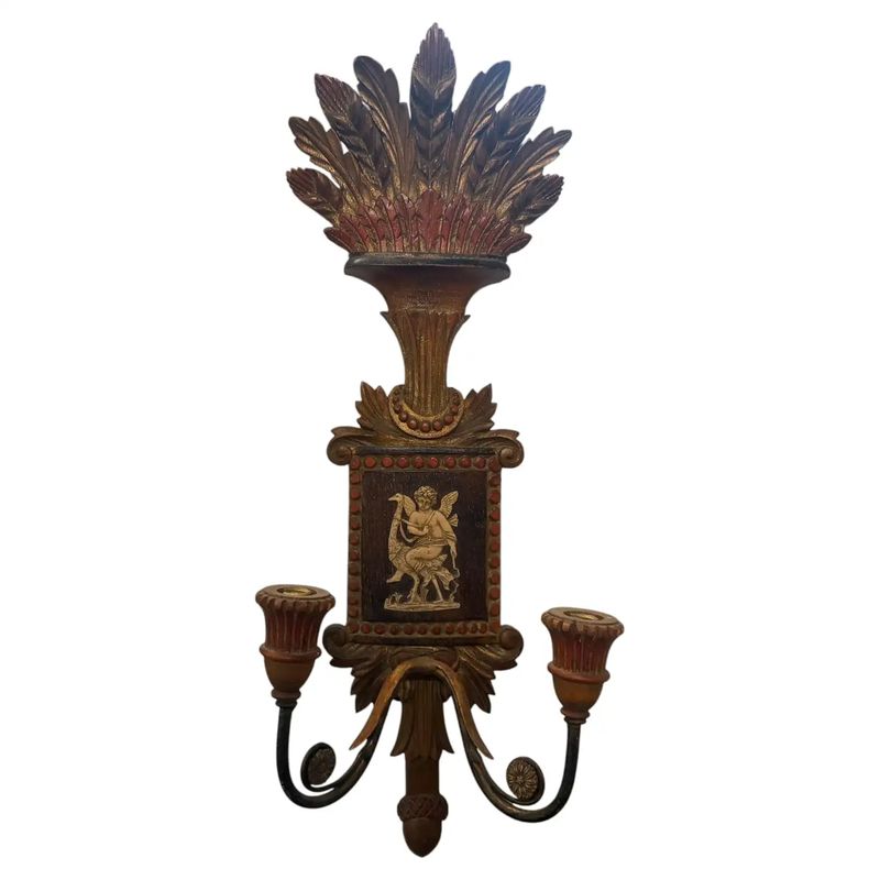 Two 1950s Neo Classic Style Lacquered Wood Florentine Wall Sconces