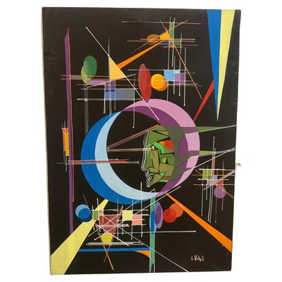 A 1980s Kandinsky Style Futurist Abstract Italian Oil Painting by Libero VItali
