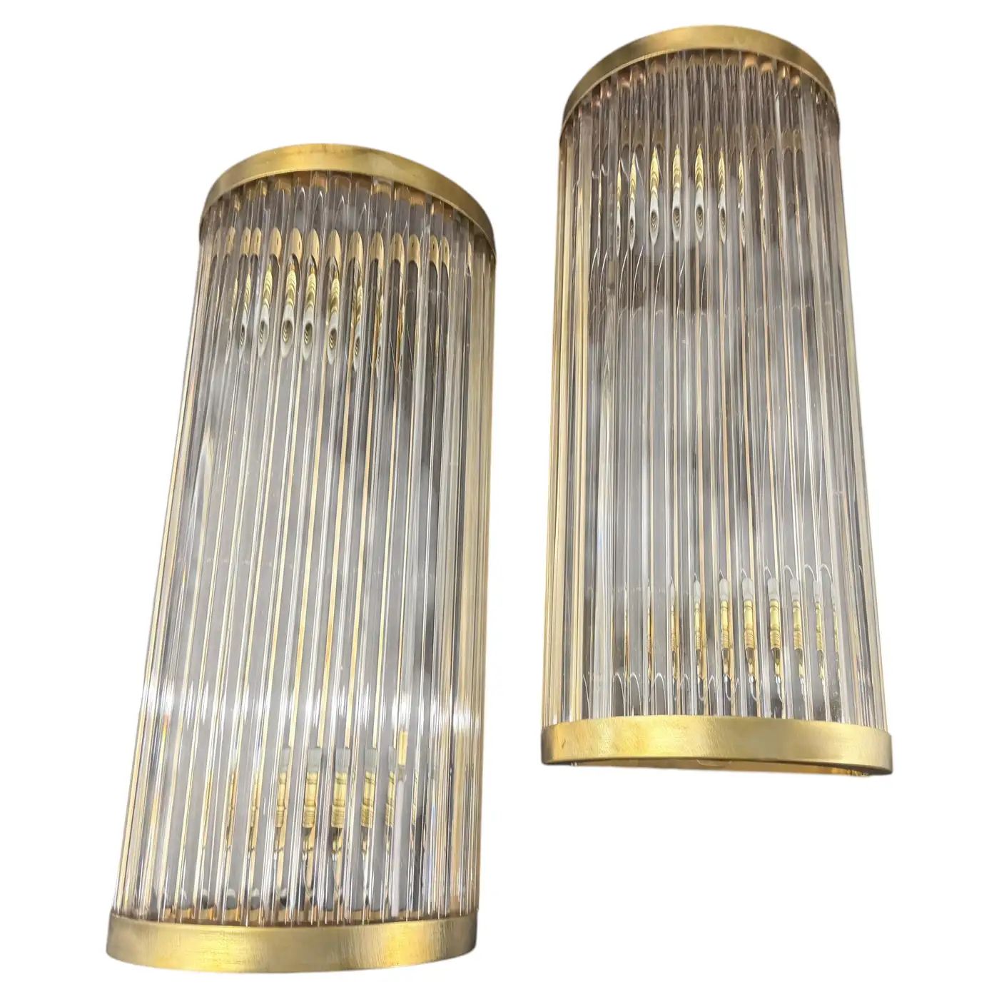 Two Elegant 2000s Mid-Century Modern Brass and Glass Italian Wall Sconces