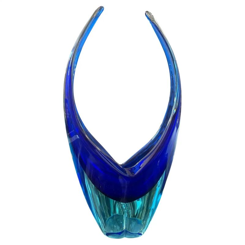 1960s Blue and Turquoise Heavy Murano Glass Huge Centerpiece by Flavio Poli