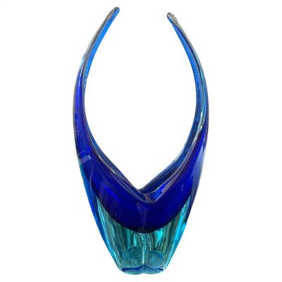 1960s Blue and Turquoise Heavy Murano Glass Huge Centerpiece by Flavio Poli